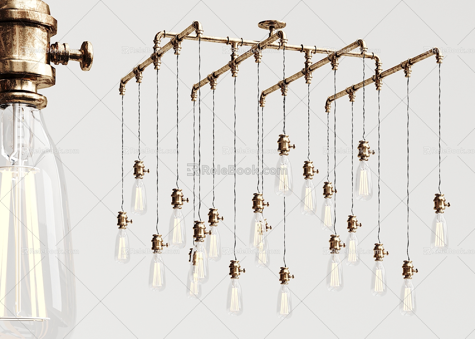 Industrial LOFT chandelier copper tube bulb chandelier 3d model