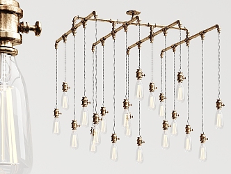 Industrial LOFT chandelier copper tube bulb chandelier 3d model