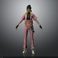 3D Character In Pink Outfit With Black Details And Tech Goggles Standing Pose