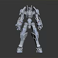 Intelligent Robot With Silver Mechanical Structure Standing Pose Weapon And Dark Surface Reflection 3d model