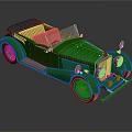 Green Vintage Convertible Car With Black Soft Top And Brown Interior