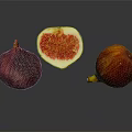 Whole and Halved Figs with Deep Purple and Orange Red Skins on Gray Reflective Background