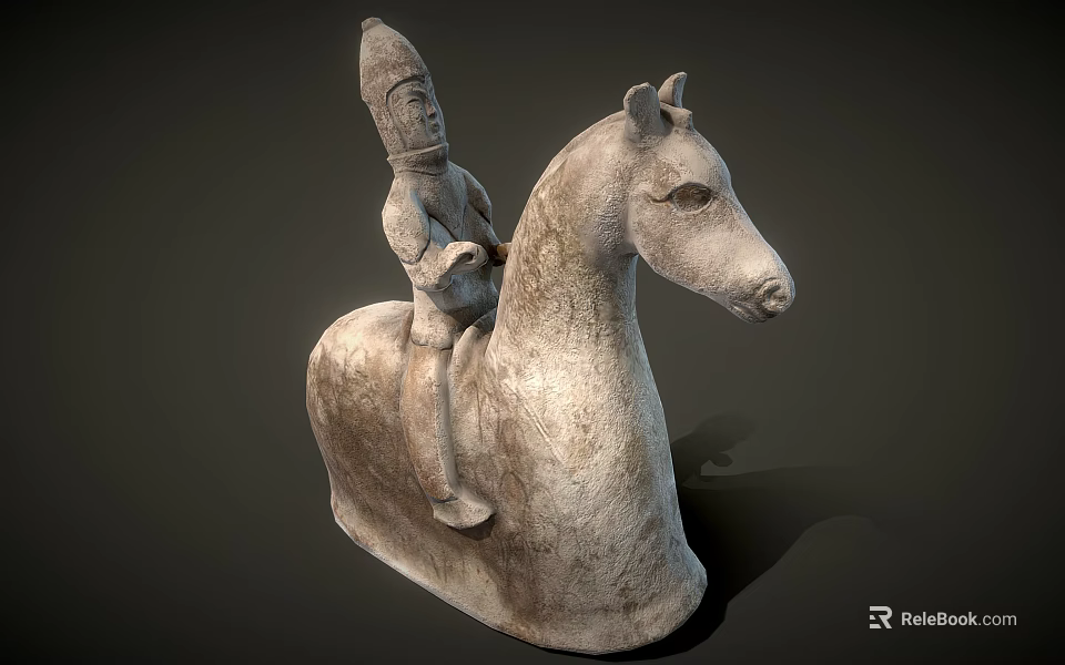 Sculpture Carving of Figure Riding Horse with Detailed Features and Stone Texture 3d model 