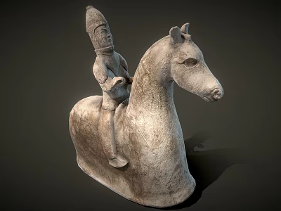 Sculpture Carving of Figure Riding Horse with Detailed Features and Stone Texture 3d model