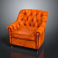 Elegant Orange Armchair With Velvet Upholstery Button Tufted Design And Wooden Legs