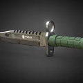 Tactical Combat Knife With Serrated Blade Green Textured Handle Lanyard Ring And Silver Reflective Edge