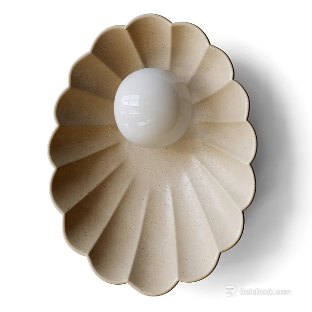 Elegant Shell Shaped Wall Lamp with Fan Design and White Spherical Light 3d model