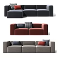 Modern Sofa Set With Gray Black Red Colors And Decorative Pillows 3d model