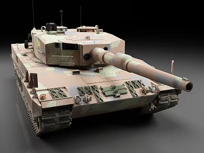 Modern Armored Tank With Camouflage Paint Long Gun Barrel And Heavy Tracks 3d model
