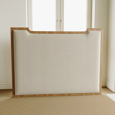 Cream Colored Upholstered Headboard With Wooden Frame And Natural Light In Bright Bedroom 3d model