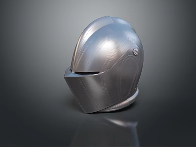 Sleek Silver Weapon Helmet With Smooth Reflective Surface On Dark Background 3d model