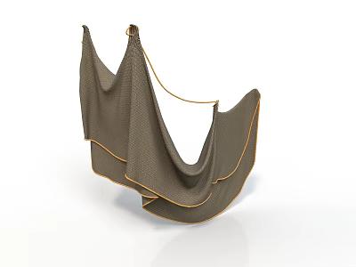 Modern Artistic Chair With Curved Brown Fabric And Golden Trim Design 3d model