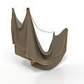 Modern Artistic Chair With Curved Brown Fabric And Golden Trim Design