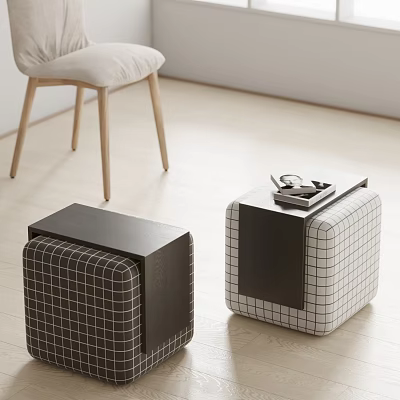 Modern Square Ottomans with Black and White Grid Patterns for Living Room Decor 3d model