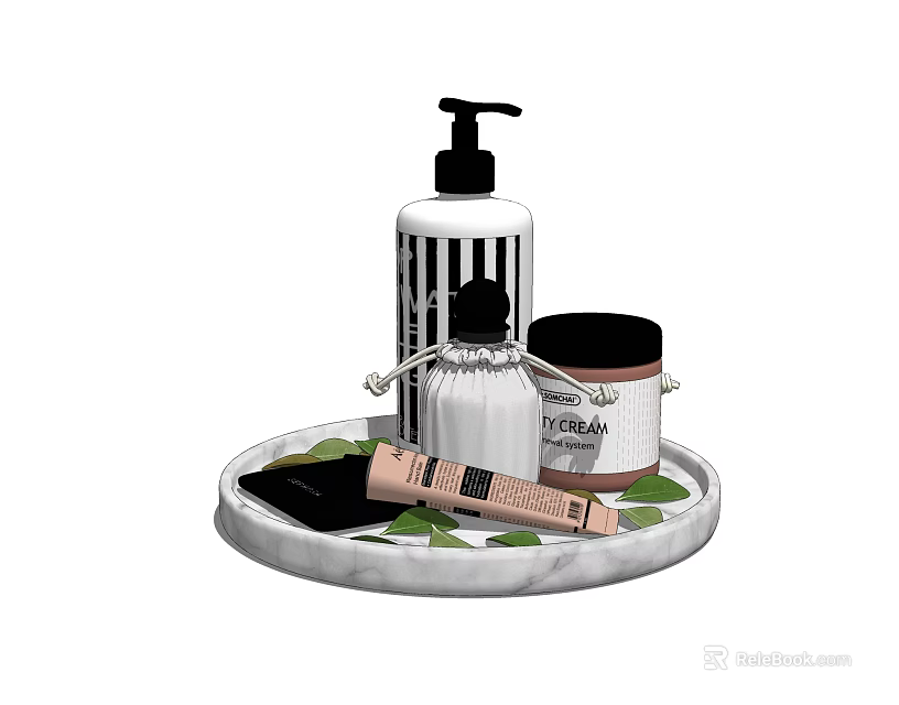 Bathroom Accessories Set With Marble Tray Soap Dispenser Fragrance Bottle And Small Jar 3d model 