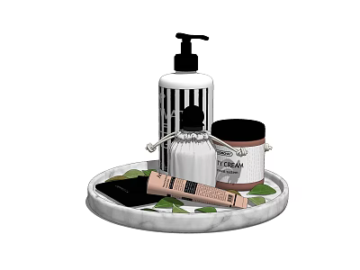 Bathroom Accessories Set With Marble Tray Soap Dispenser Fragrance Bottle And Small Jar 3d model