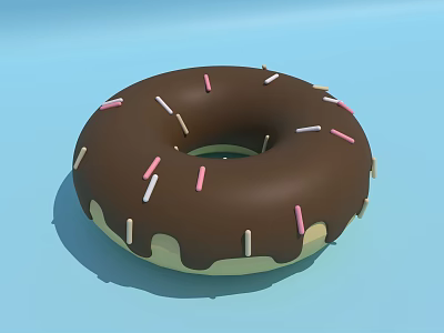 Delicious Chocolate Glazed Donut with Pink and White Sprinkles on Blue Background 3d model