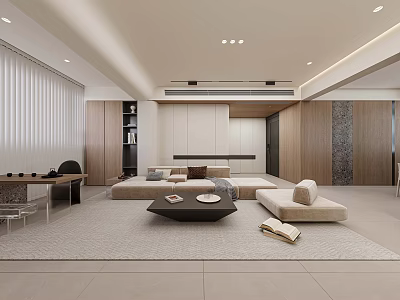 Modern Living And Dining Room Interior Design With Sofa Coffee Table And Dining Chairs 3d model