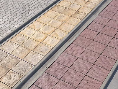 Pavement Ground Surface Featuring Beige Patterned Red Grid And Gray Brick Tiles 3d model