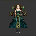 Fantasy Woman Character With Green Dress Golden Decorations Horns And Gemstones