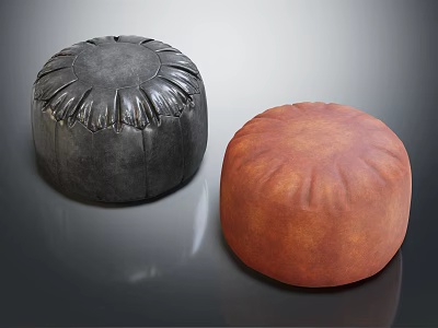 Two Round Leather Poufs in Black and Orange for Living Room Decor 3d model