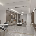 Modern Open Plan Living And Dining Room With Unique Lighting And Elegant Warm Interior Design