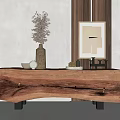 Stylish Wooden Console Table with Vase Dried Flowers Ornaments and Wall Art in Modern Room