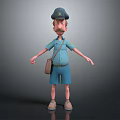 3D Cartoon Male Character Wearing Blue Uniform Hat And Backpack With Arms Outstretched