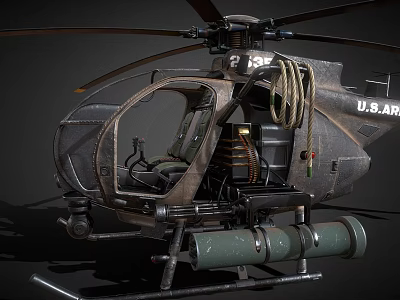 U.S. Army Military Helicopter With Detailed Interior Seats Ropes And Machine Gun 3d model