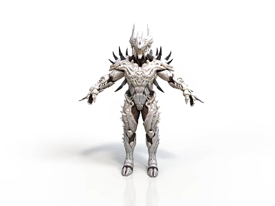 Fantasy Mythical Creature Armored Warrior Featuring Spiked Exoskeleton And Horned Head Standing Pose 3d model