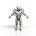 Fantasy Mythical Creature Armored Warrior Featuring Spiked Exoskeleton And Horned Head Standing Pose