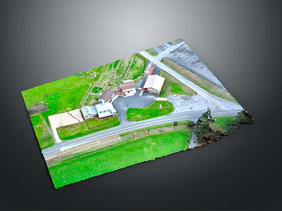 Farm Animals Grazing On Green Pasture Near Rural Houses And Country Road 3d model