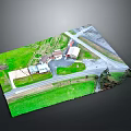 Farm Animals Grazing On Green Pasture Near Rural Houses And Country Road