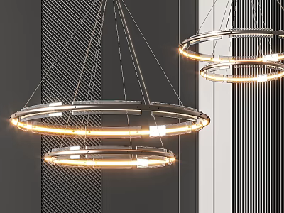 Modern Circular Chandelier With Illuminated LED Rings And Striped Background 3d model
