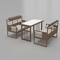 Modern Public Chairs And Table Set With Wooden Design And Cushioned Seats
