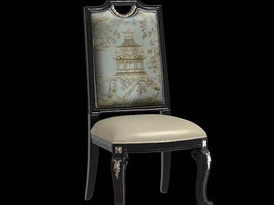 Elegant Chinese Dining Chair With Patterned Backrest And Carved Black Legs 3d model