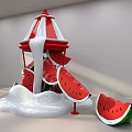 Red And White Carousel Structure With Watermelon Slices And Creamy Flow 3d model