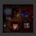 Vibrant Cartoon Kids Playroom Scene With Pink Walls Wooden Floor Tables Chairs And Shelves