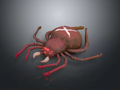 3D Spider Model With Red Legs White Cross On Brown Body And Red Eyes 3d model