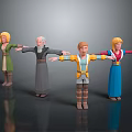 Cartoon Character Models With Four Different Outfits And Arms Outstretched Standing Pose 3d model