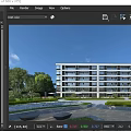 Modern Low Rise Residential Building With Green Lawns Trees And Walkways