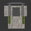 Modern Entrance Gate With Stone Steps Grass Flanks Stone Walls And Gray Canopy