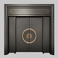 Traditional Chinese Style Black Textured Security Door With Circular Decoration And Metal Frame