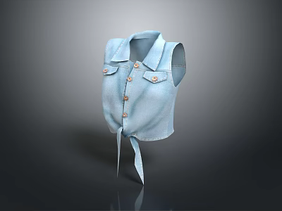Light Blue Denim Vest with Collared Neckline Buttoned Front and Waist Tie Design 3d model