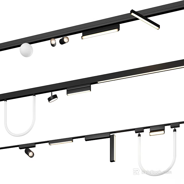 Sleek Modern Track Mounted Spotlights And Downlights For Ceiling Lighting Fixtures 3d model 