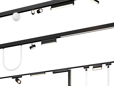 Sleek Modern Track Mounted Spotlights And Downlights For Ceiling Lighting Fixtures 3d model