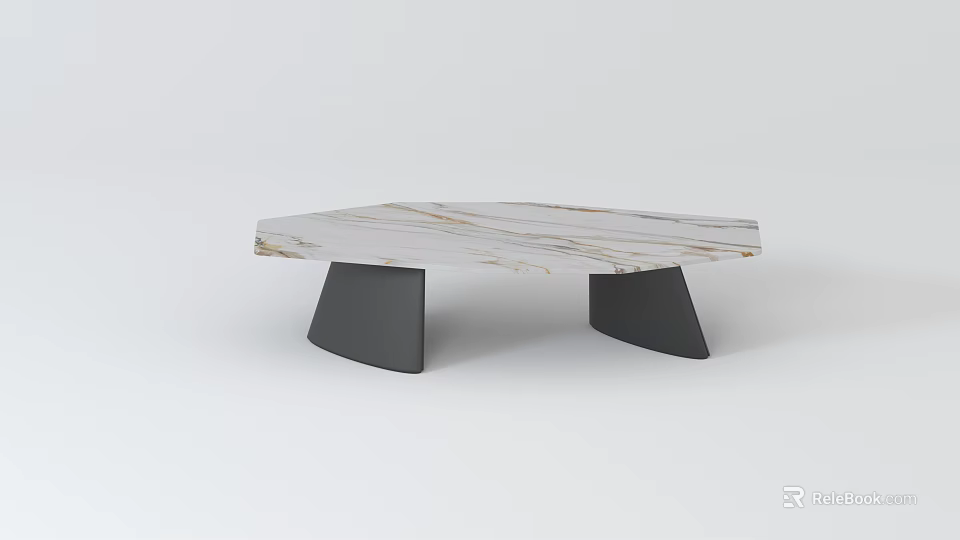 Modern Marble Hexagonal Coffee Table With Black Metal Base And Sleek Design 3d model