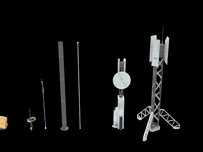 Different Types of Industrial Equipment Such as Poles Towers and Measuring Instruments 3d model