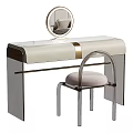 Modern Elegant Dressing Table With Round Mirror Gold Accents Acrylic Chair And Soft Cushion