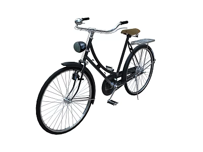 Vintage Black Bicycle with Silver Handlebar Brown Seat Front Light and Rear Rack 3d model